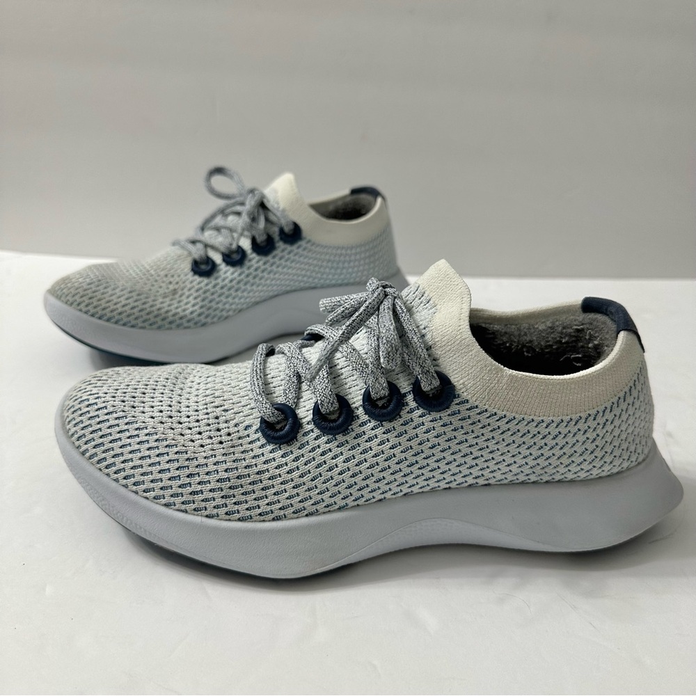 allbirds Women's Light Grey and Navy Knit Sneakers